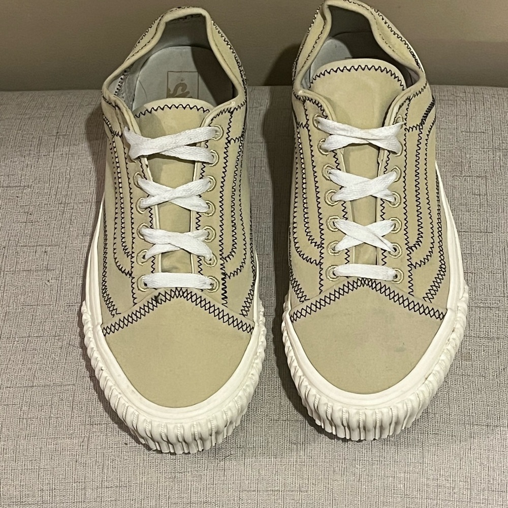 Vans Old Skool Tapered Eco Theory Stone Wash Sneakers-tan w/ black stitching,9.5